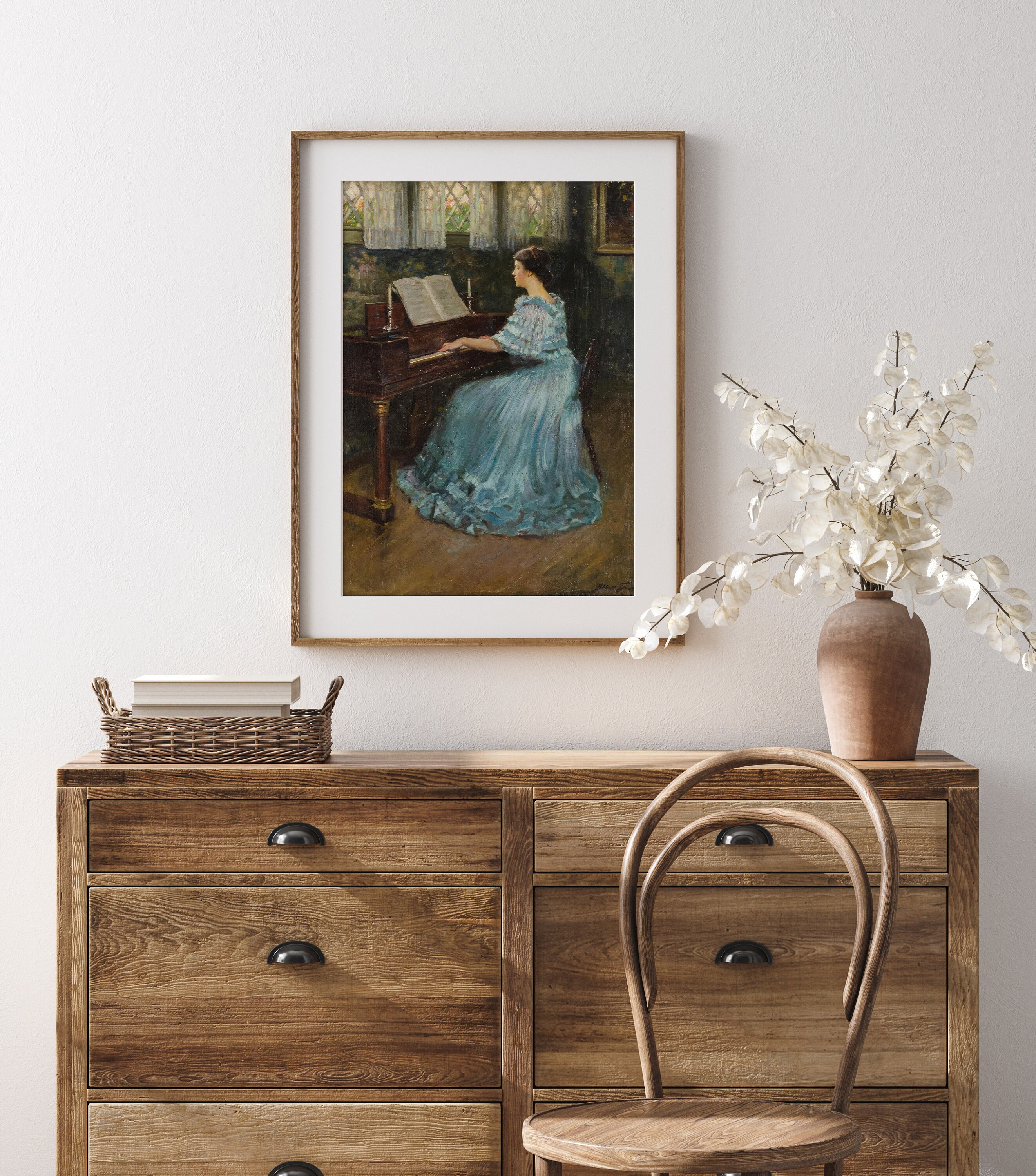 chinese dress ladies Woman at the Piano, Print of original Oil on Canvas  eastwestgalleries