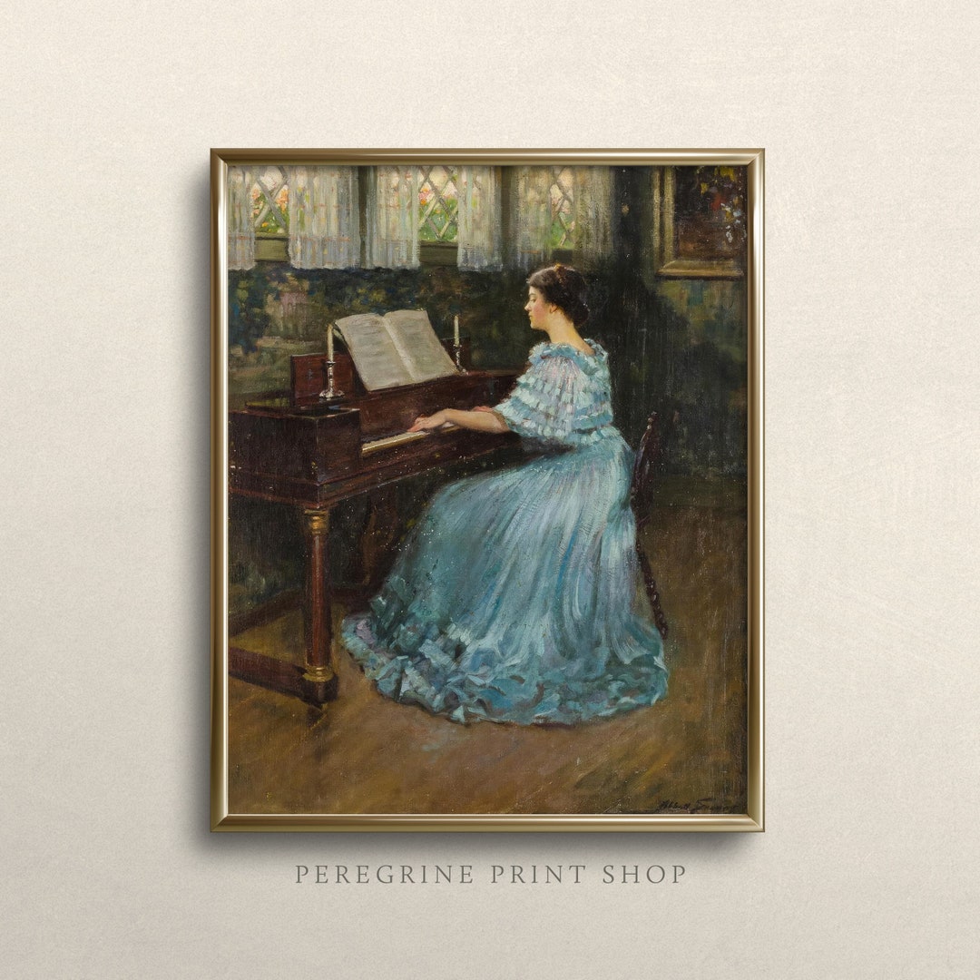 Lady in Blue at the Piano | FINE ART PRINT | Vintage Portrait Wall Art ...