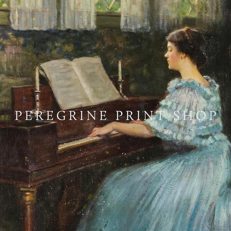 Lady in Blue at the Piano | FINE ART PRINT | Vintage Portrait Wall Art ...