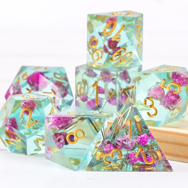 Flower Resin Dice, Dnd Sharp Edge Dice Set, Wave DnD Dice Set for Dungeons and Dragons, Polyhedral Dice Set