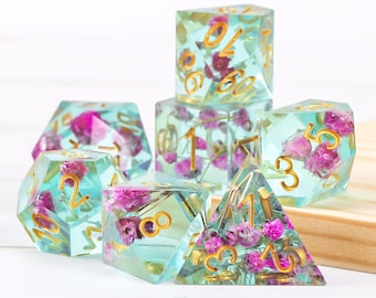 Flower Resin Dice, Dnd Sharp Edge Dice Set, Wave DnD Dice Set for Dungeons and Dragons, Polyhedral Dice Set