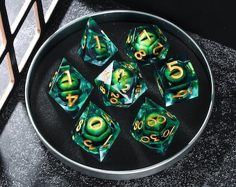 Dragon's Eye, Liquid Core DnD Dice, Handmade Liquid Core Resin Dice, Resin Sharp Edge Dice, Polyhedral Dice, DnD Dice Set