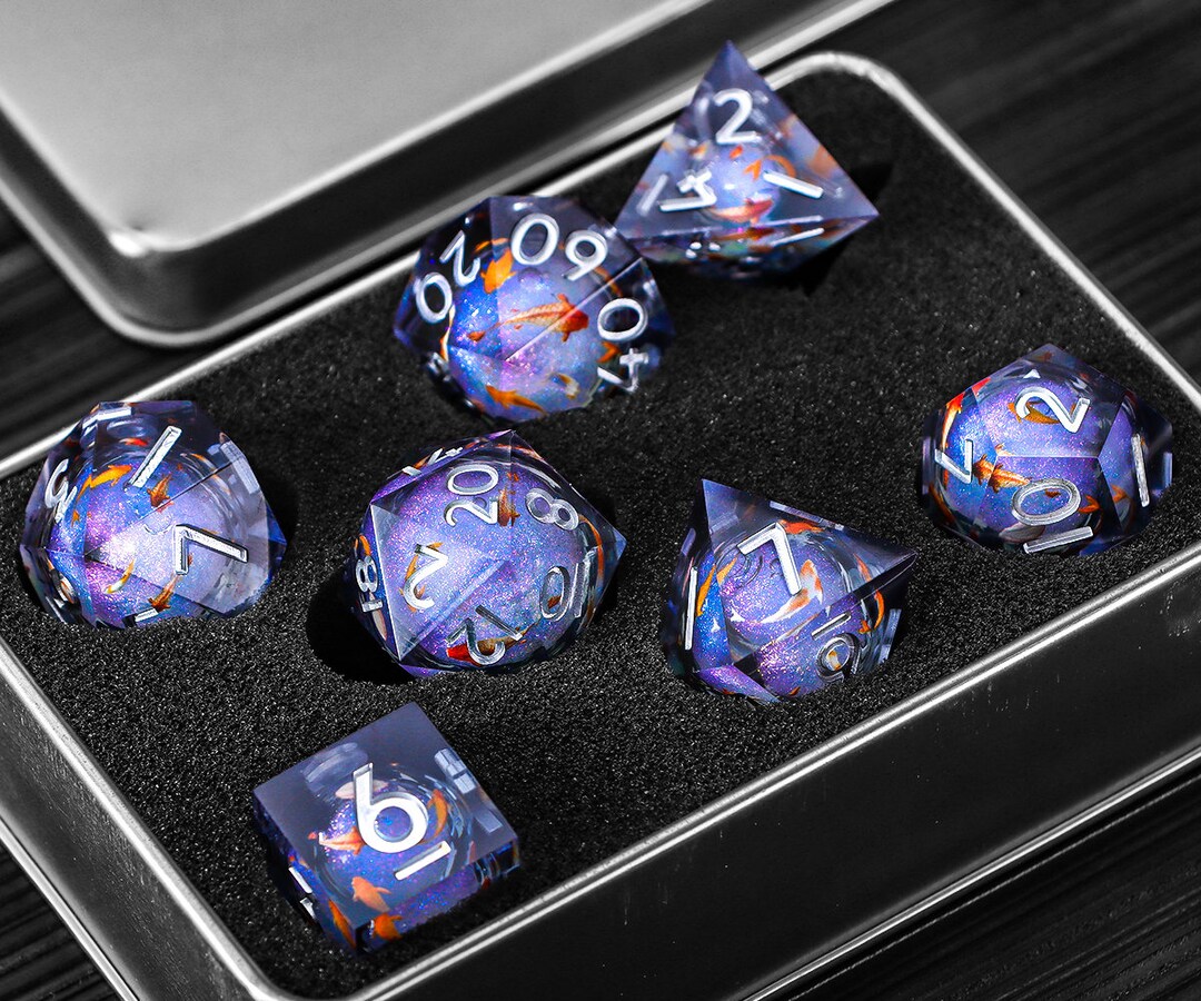 Liquid Core Dnd Dice, Handmade Fish Liquid Core Resin Dice, Resin Sharp
