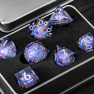 Liquid Core DnD Dice, Handmade Fish Liquid Core Resin Dice, Resin Sharp Edge Dice, Polyhedral Dice, DnD Dice Set, Magice the gathering