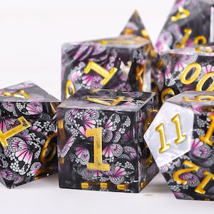 Resin Dice, Flower Dnd Sharp Edge Dice Set, Wave DnD Dice Set for Dungeons and Dragons, Polyhedral Dice Set