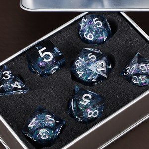 Starry Sky Liquid Core DnD Dice, Handmade Liquid Core Resin Dice, Resin Sharp Edge Dice, Polyhedral Dice, DnD Dice Set, Magice the gathering