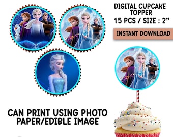 DIGITALE Set van 15 Frozen Cupcake Topper, Cupcake Topper