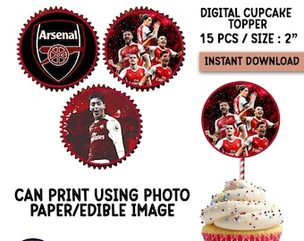 DIGITAL Arsenal muffinstoppare, muffinstoppare, födelsedagsfestdekorationer, tårttoppare, Özil tårttoppare.