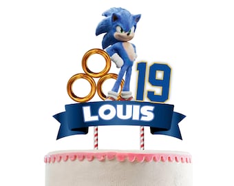 DIGITAL SONIC Cake Topper, Personalisatie Cake Topper, Blue Cake Topper