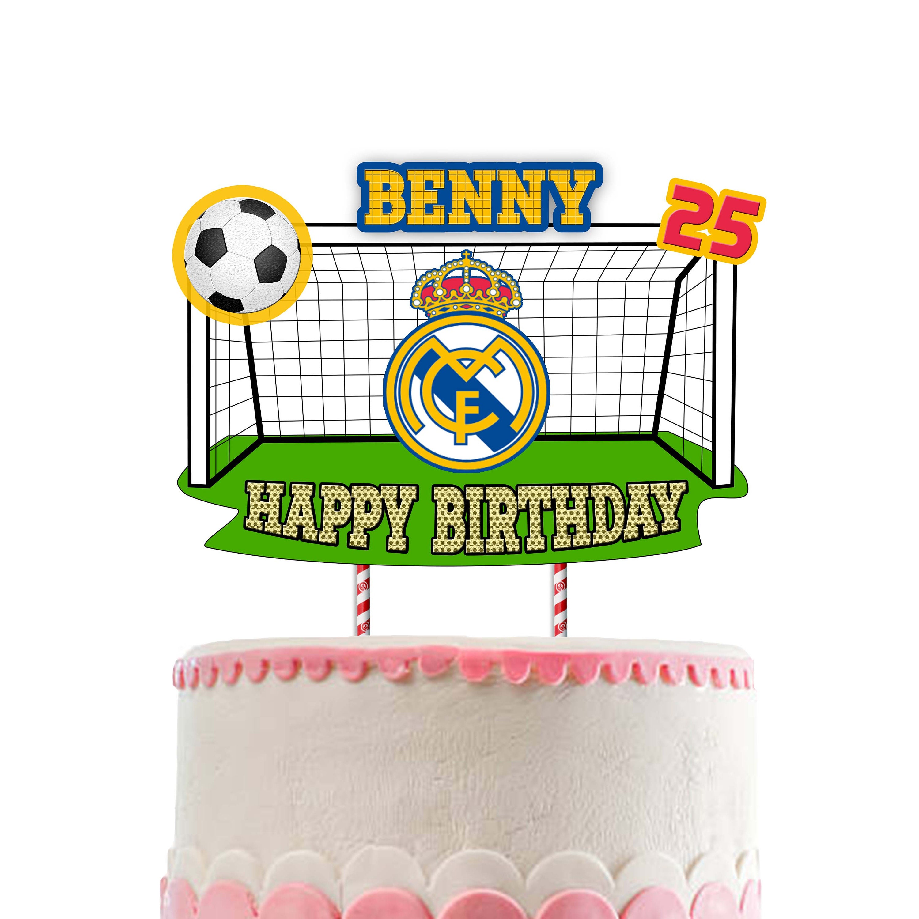 7.5 Real Madrid Cake Topper – Round Edible Birthday Cake Decorations, Happy  Birthday Cake