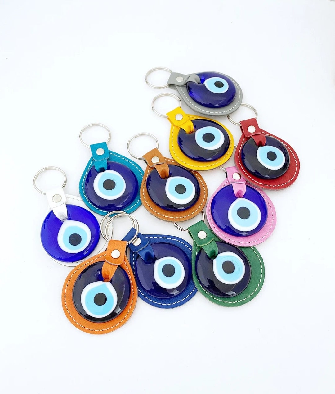 Evil Eye Keychains Blue Evil Eye Keychain Leather Keychain Etsy