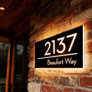 House Number Sign Address Plaque LED Backlit Light up Modern Illuminated House Sign Metal Acrylic Custom Address Door Number Sign