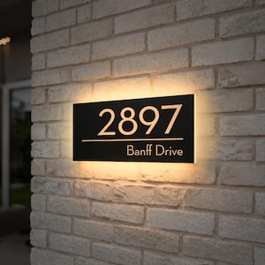 Huisnummers met verlichting Adresplaquette Bord met led-achtergrondverlichting Modern verlicht huisbord Metaal Acryl Verlicht adresbord