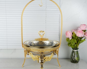 Luxury Gold Stainless Steel Chafing Dish: Buffet Food Warmer with Dome Lid