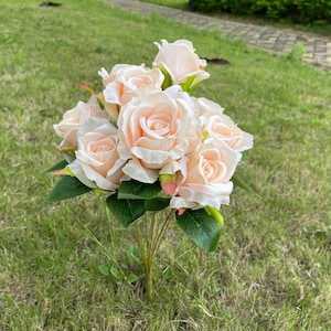 Champagne Rose Wedding Bouquet: Handmade Silk Peony Centerpiece
