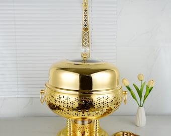 Golden Stainless Steel Chafing Dish: Buffet Food Warmer with Dome Lid