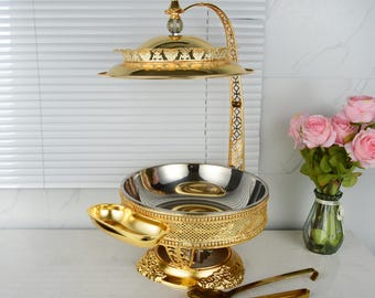 Luxury Gold Stainless Steel Chafing Dish: Ornate Buffet Warmer