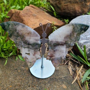 Moss Agate Butterfly with Stand