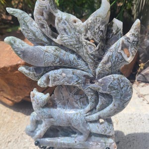 Stunning XL Moss Agate Nine Tailed Fox (Imperfect)