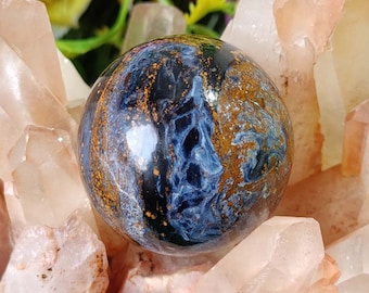 Sfera di pietersite blu flashi di qualità AAA, globo di pietra naturale, proprietà calmanti