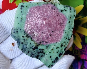 AAA Ruby Zoisite Slice Gemstone, Natural Crystal, Chakra Stone (71gm, 67x60x7mm)