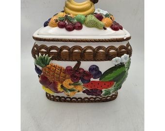 Vintage KK Merchandise Ceramic 3D Fruit Design Cookie Jar Canister with Lid