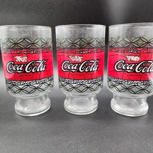 Large 1970s Coca-cola Stain Glass Style Cups Set of 3