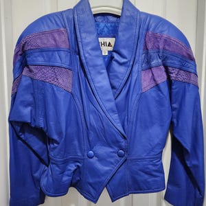 1980-90’s Blue & Purple Chia Leather Jacket and Skirt