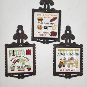 Vintage Cast Iron and Ceramic Trivets Set of 3