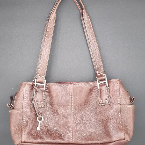 Fossil Brown Pebbled Leather Satchel