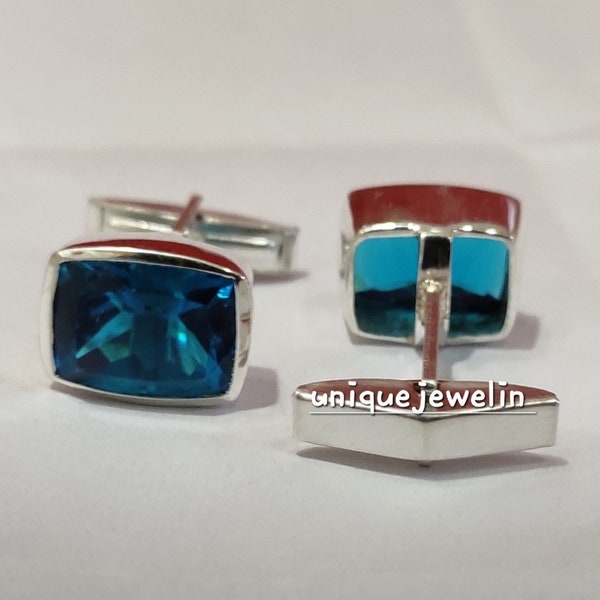 London Blue Topaz Silver Cufflinks, 925 Sterling Silver Cufflink, Landon Topaz  Cufflink, Hand Made Cufflink, Mans Jewelry, Cufflink