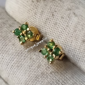 Natural Emerald Green Color Oval Shape Sterling Silver/ Natural Gemstone Earrings/ Light Weight Stud Earrings/ Beautiful Gift For Her.