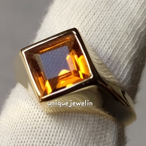 Prachtige A++ citrien edelsteen herenring/citrien herenring/925 sterlingzilveren ring/enorme herenring/bruiloftskleding ring/cadeau voor heren.