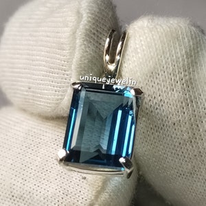 Blue Topaz Pendant/ Very Large Emerald Cut Pendant/925 Sterling Silver/Crystal Jewelry/ Birthday Wedding Gift Cocktail Topaz Jewelry For her