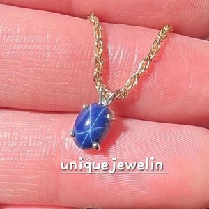 Genuine Blue Star Sapphire Necklace Sterling Silver/925 Silver Star Sapphire Cabochon Pendant for Women/Beautiful 6 Raw Star Pendant