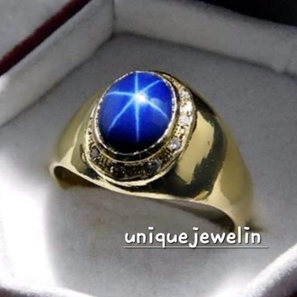 Rare A+++ Top Blue Star Sapphire Gemstone Ring /925 Solid Sterling Silver Rings.Jewelry Hand Made Ring Sapphire Ring Valentine day Gift Ring