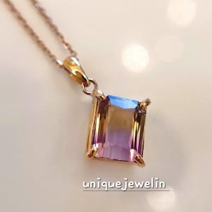 Natural Emerald Cut Ametrine Pendant/ Ametrine Purple Ametrine,Protective Pendant/ Healing Ametrine/Unique Stone With Chain pedant for women