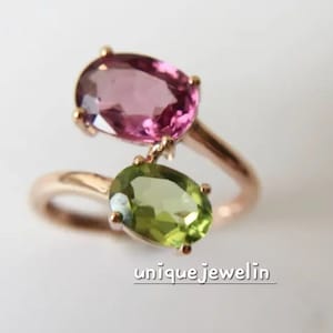 Beautiful Tourmaline Ring 925 Sterling Silver Ring Oval Multi Color Gemstone Ring Handmade Simple And Sweet 2 Gemstone Silver Ring .