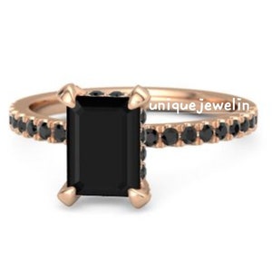 Black Onyx Ring/ Sterling Silver Black Onyx Ring/Black Stone Ring/ Black Ring for women/ Emerald Cut Stone/ Party Were Jewelry.