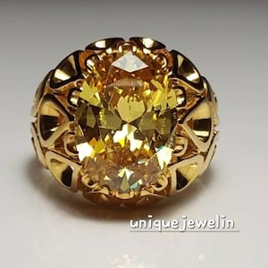 A++ Anel masculino com pedra preciosa citrina/Anel masculino com citrino/Anel de prata esterlina 925/Anel enorme masculino/Anel para festa de casamento/Anel vintage feito à mão