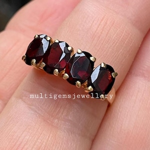 Garnet Ring/ Gold Plated Sterling Silver / Red 4 gemstone Georgian Victorian Filigree Deep Red Ring/ Best Engagement Ring For women.