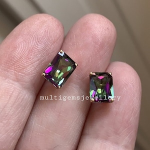 Natural Mystic Topaz Stud Earrings/ Handmade Silver Studs/ 925 Sterling Silver Earrings/ Gift for her-/Octagon Mystic Stud For Daily Use.