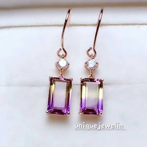 Ametrine dangles Wires Earings &Real 925 Silver Ametrine 2 shade Earrings/Ametrine Luxury Wires Earrings/Purple And Yellow Gemstone Earrings