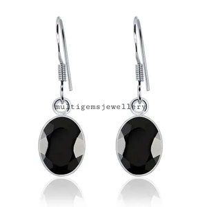 Natural Black Onyx Earrings/ 925 Sterling Silver/ Genuine Black Onyx Gemstones Oval Cut Earrings  Women Jewelry Best Unique Gift For Her.