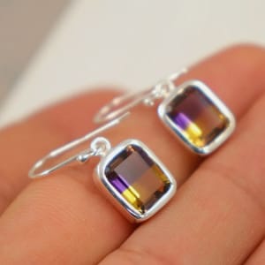 Ametrine Studsl & Real 925 Silver Ametrine 2 shade  Stud Earrings/ Ametrine Studs/ bridal jewelry  Purple And Yellow Gemstone Studs