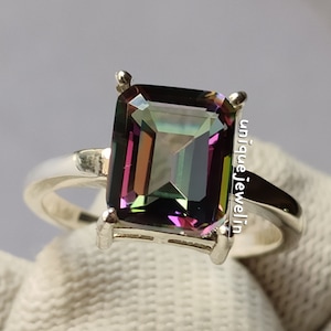 Dainty Mystic Topaz Multi Gemstone Ring 925 sterling silver ring/ Octagon shape girlfriend and mum Gifts/ Color full Jewelry Engagement Ring