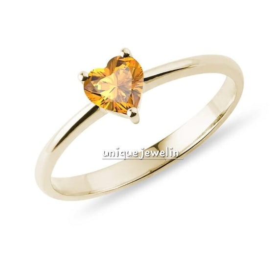 シトリン ハートリング、925スターリングシルバー、ゴールドメッキ、11