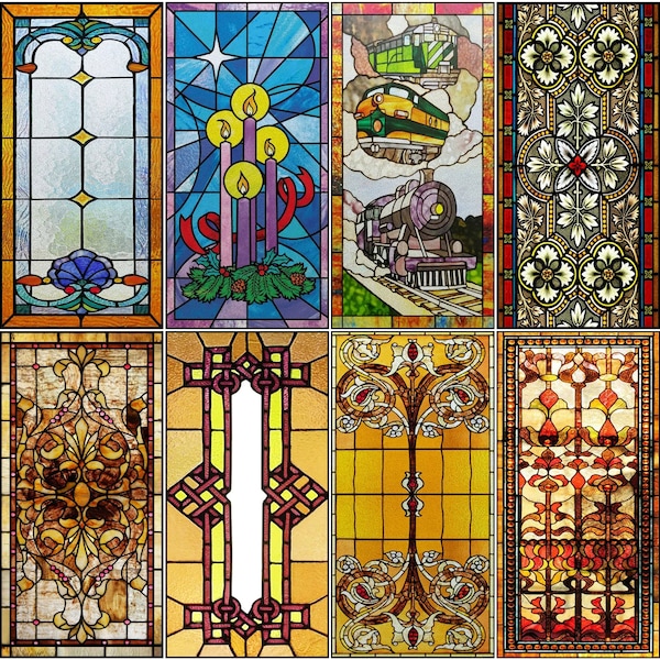 Custom Size  Window Privacy Film Decorative Vinyl Stained Glass Decals Static Cling Non-Adhesive Window Film Stickers