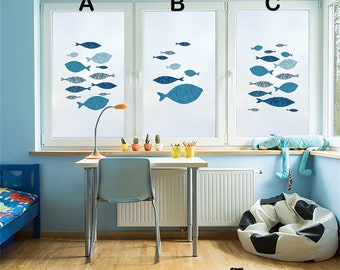 Customized Size Window Glass Fish Stickers With Translucent Film Bathroom Blocking Window Stickers