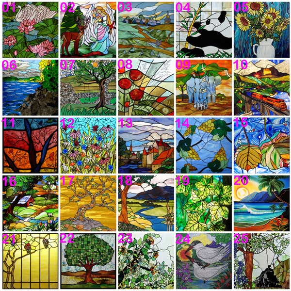 Customized Window Film Static Cling Stickers Tree Animal Stained Glass Films for Bathroom Kitchen Office Home Decor